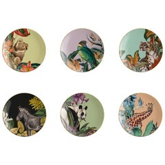 Animalia, Six Contemporary Porcelain Bread Plates with Decorative Design