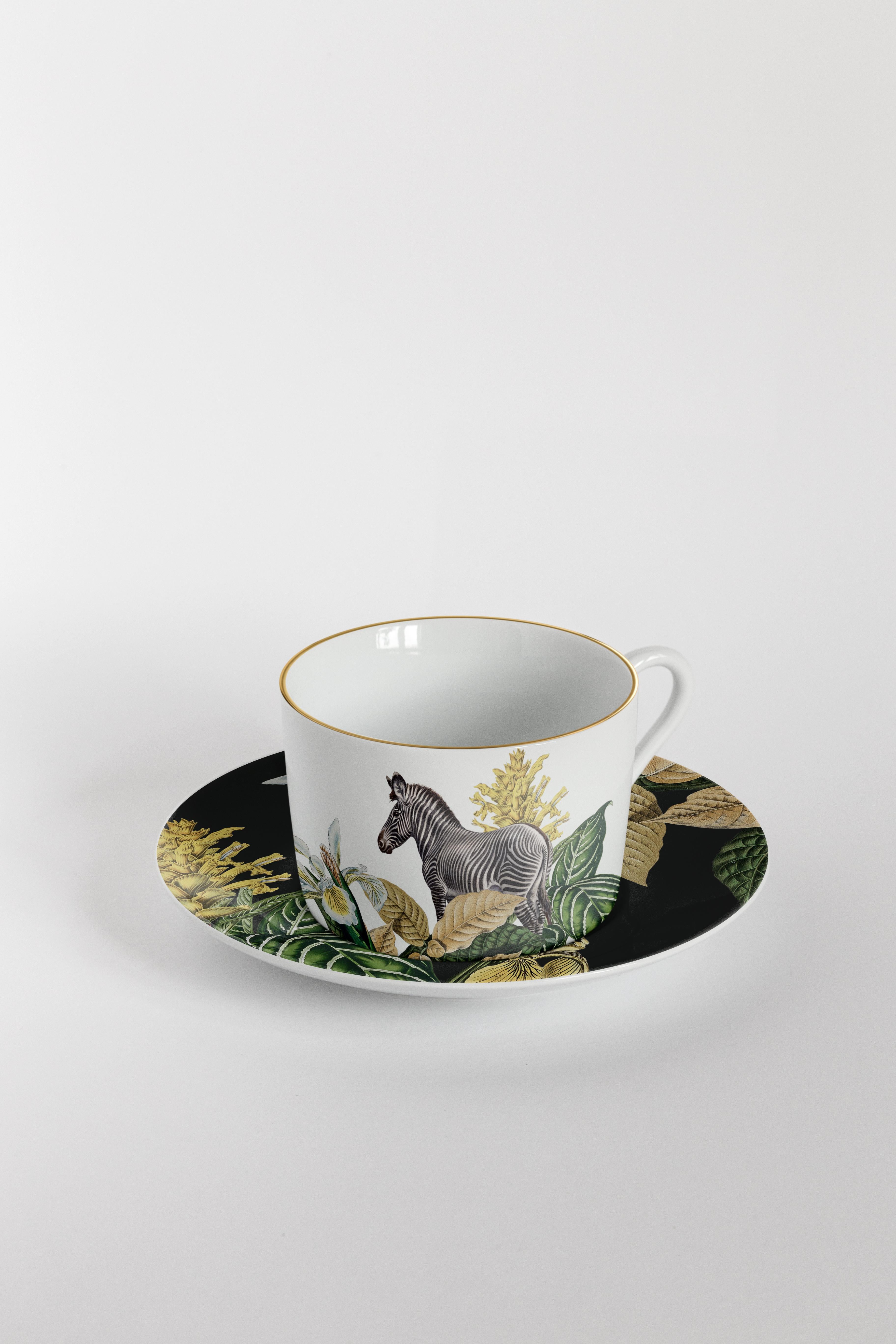 Animalia, Tea Set with Six Contemporary Porcelains with Decorative Design For Sale 2