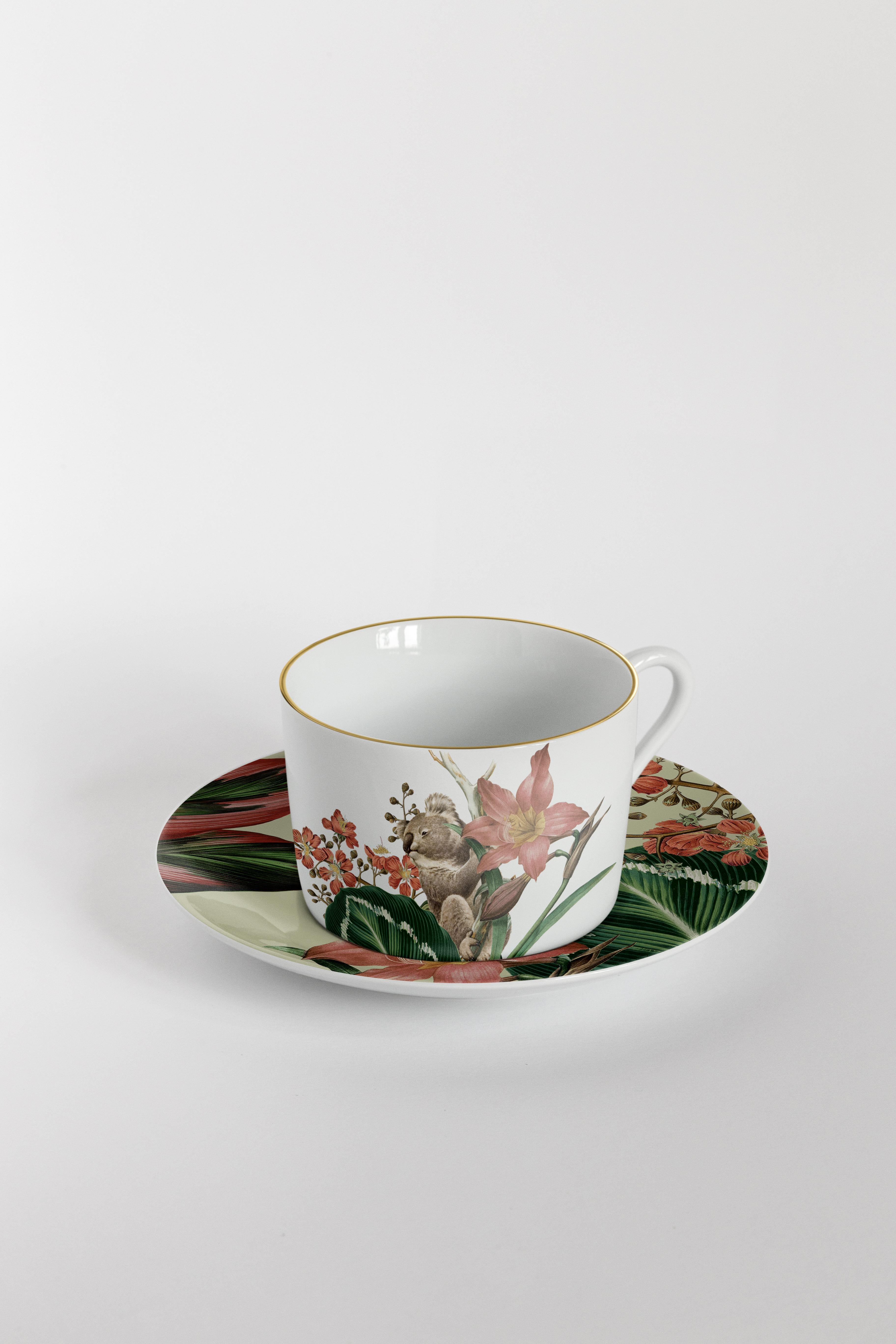 Animalia, Tea Set with Six Contemporary Porcelains with Decorative Design For Sale 3