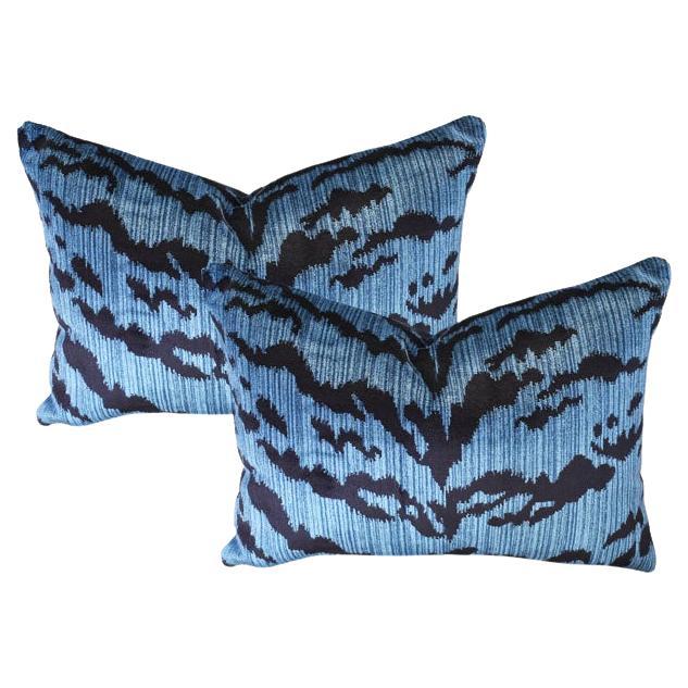 Animalia Tiger Print Down Filled Lumbar Pillow in Navy Blue and Black For Sale