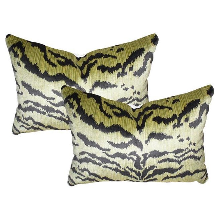 Animalia Tiger Print Down Filled Pillow in Green and Black after