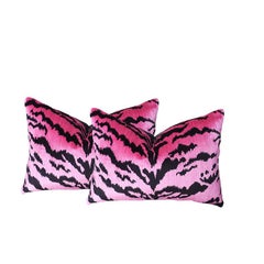 Animalia Tiger Print Down Filled Pillow in Pink and Black