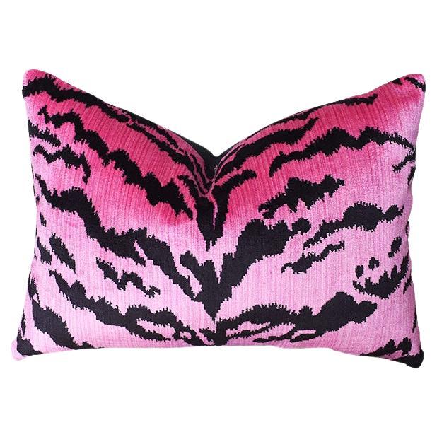 Animalia Tiger Print Down Filled Pillow in Pink and Black For Sale