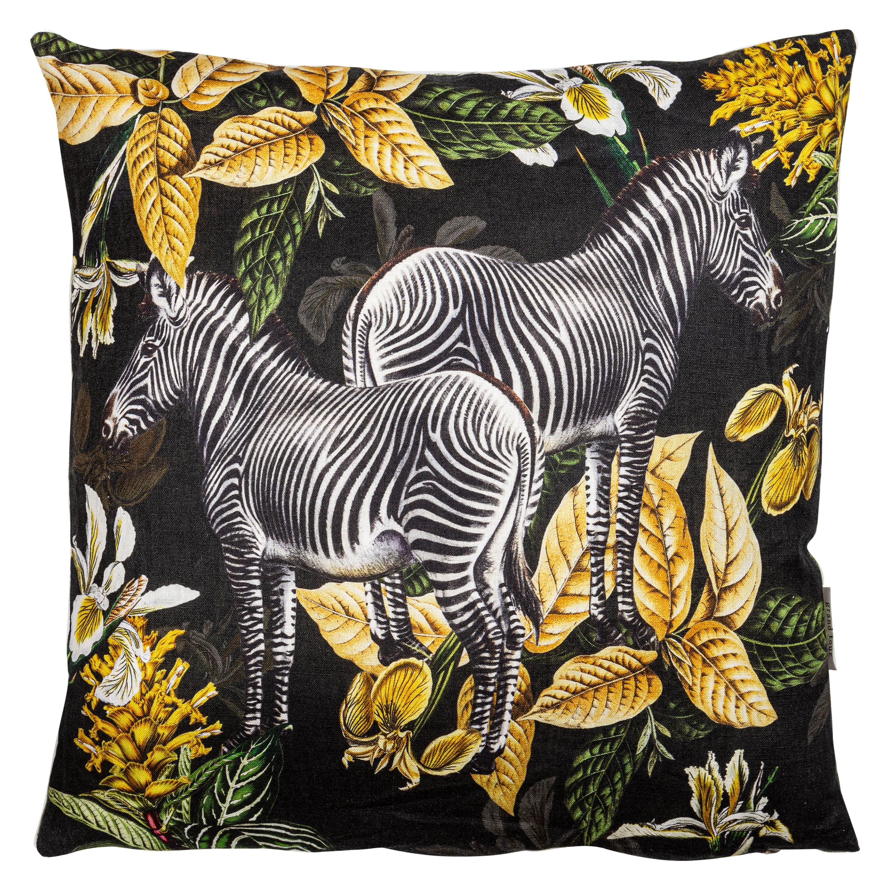 Animalia, Zebras, Contemporary Linen Printed Pillow by Vito Nesta