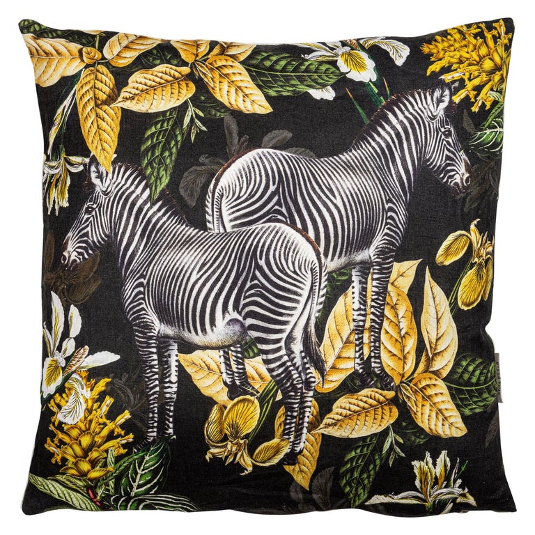 Animalia, Zebras, Contemporary Linen Printed Pillow by Vito Nesta For Sale