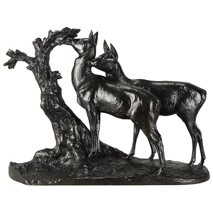 Animalier Bronze Entitled "Deux Biches" by Maximillien Fiot