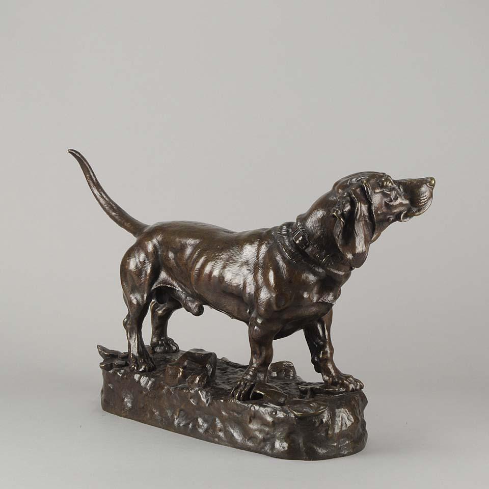 Cast Animalier French Bronze 'Standing Basset' by Jules Moigniez