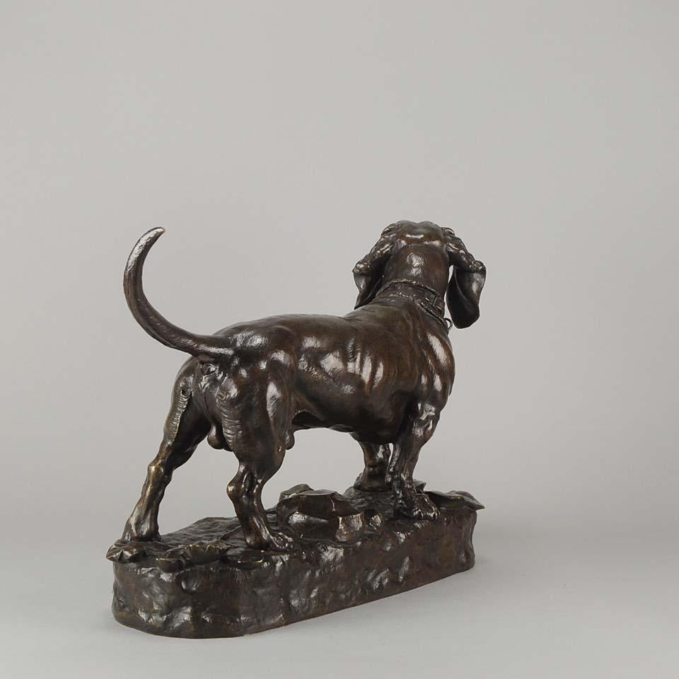 Late 19th Century Animalier French Bronze 'Standing Basset' by Jules Moigniez