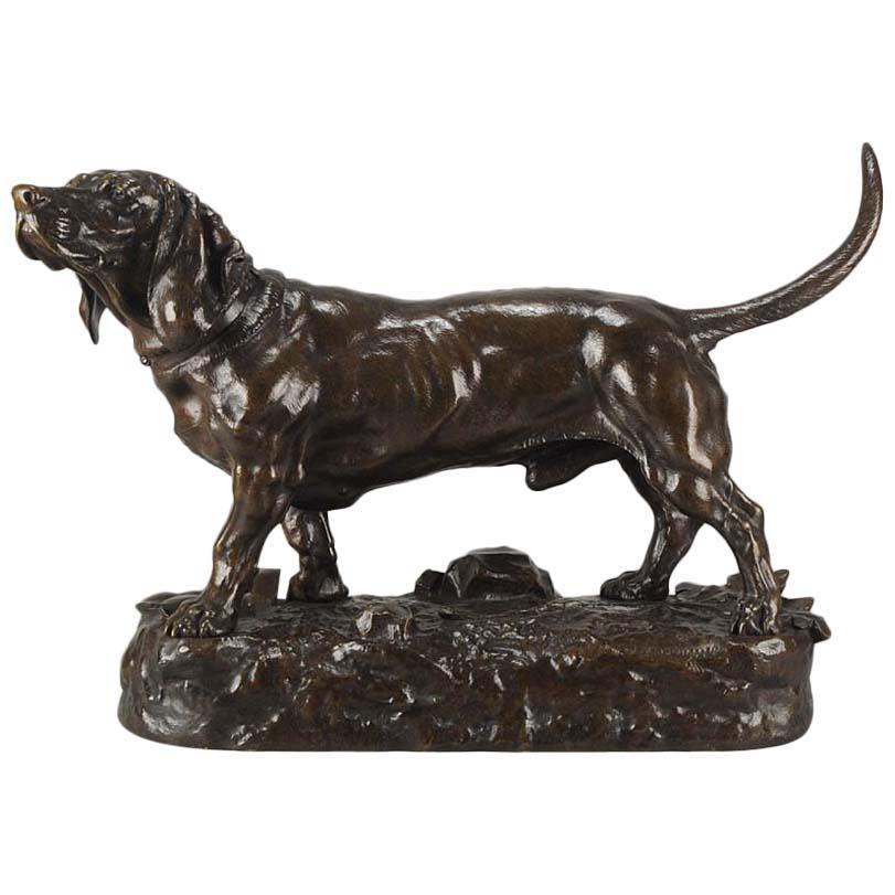 Animalier French Bronze 'Standing Basset' by Jules Moigniez