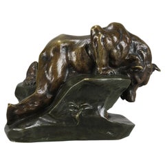 Animalier Bronze Sculpture Entitled "Bear and Rabbit" by Charles Paillet