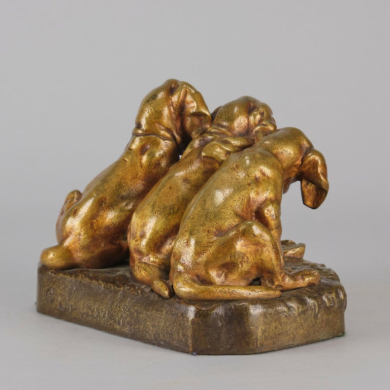 Animalier Bronze Sculpture Entitled "Trois Chiots" by Georges Vacossin For  Sale at 1stDibs