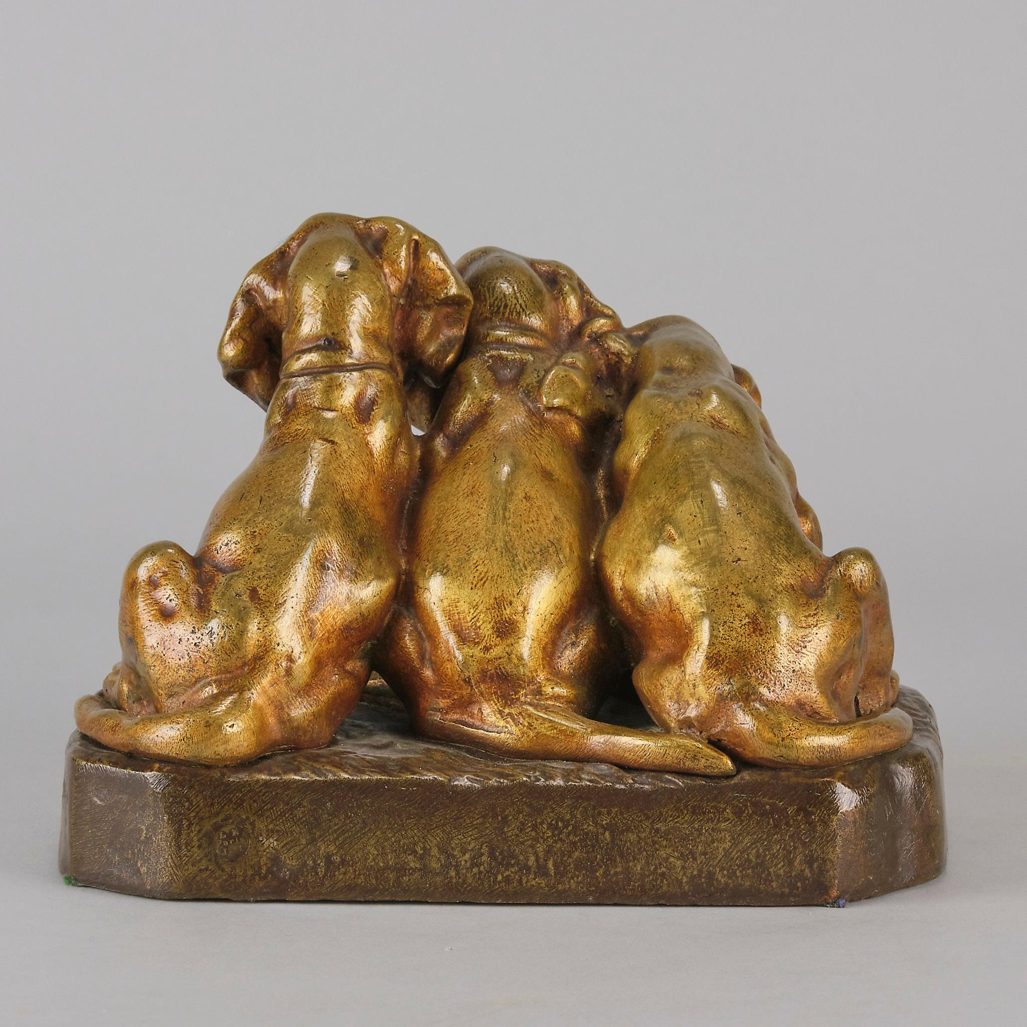 Animalier Bronze Sculpture Entitled "Trois Chiots" by Georges Vacossin For  Sale at 1stDibs