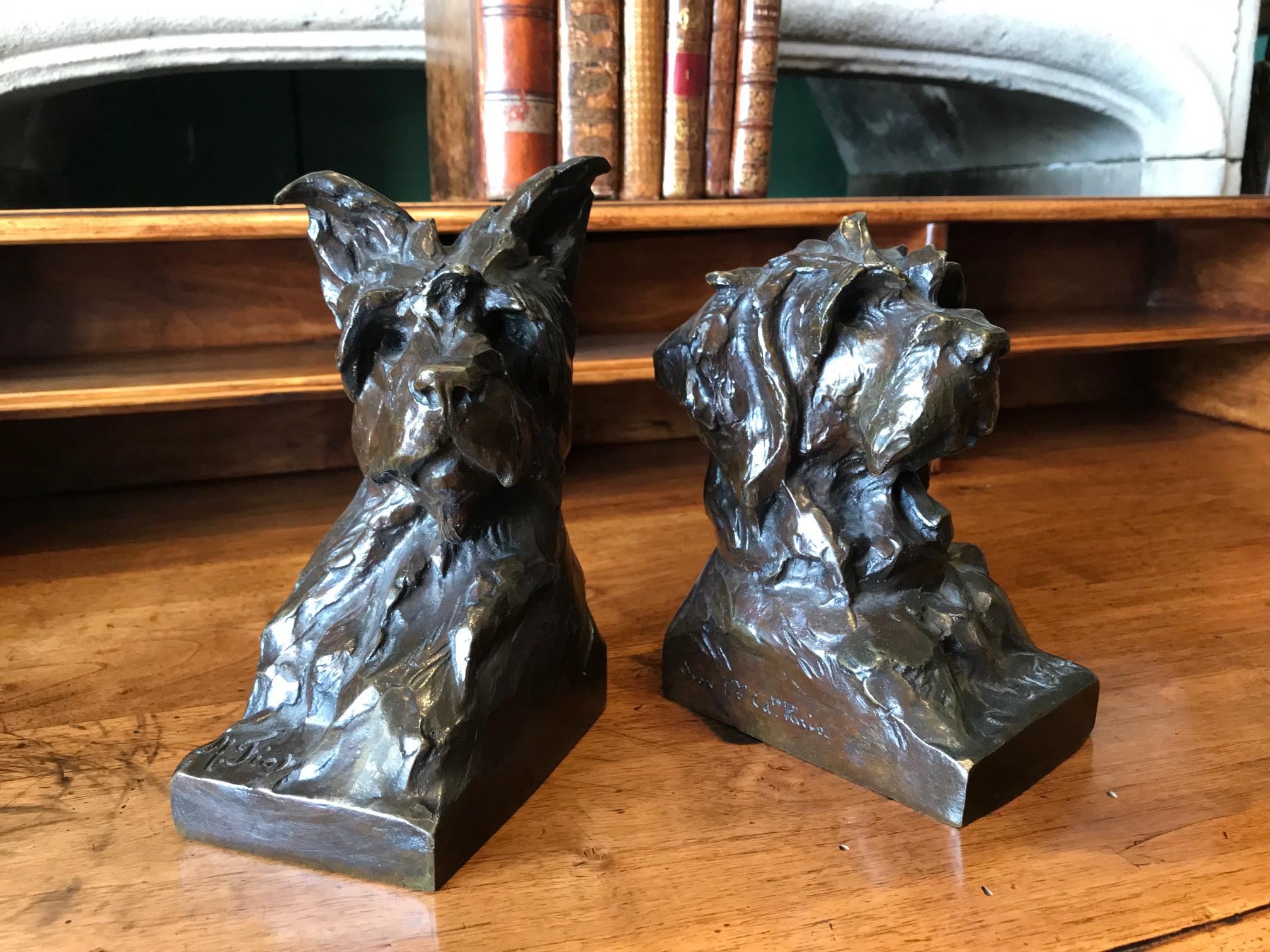 Animalier Bronze Sculptures of Scotties Dog Bookend by Maximillien Fiot Art Deco 3