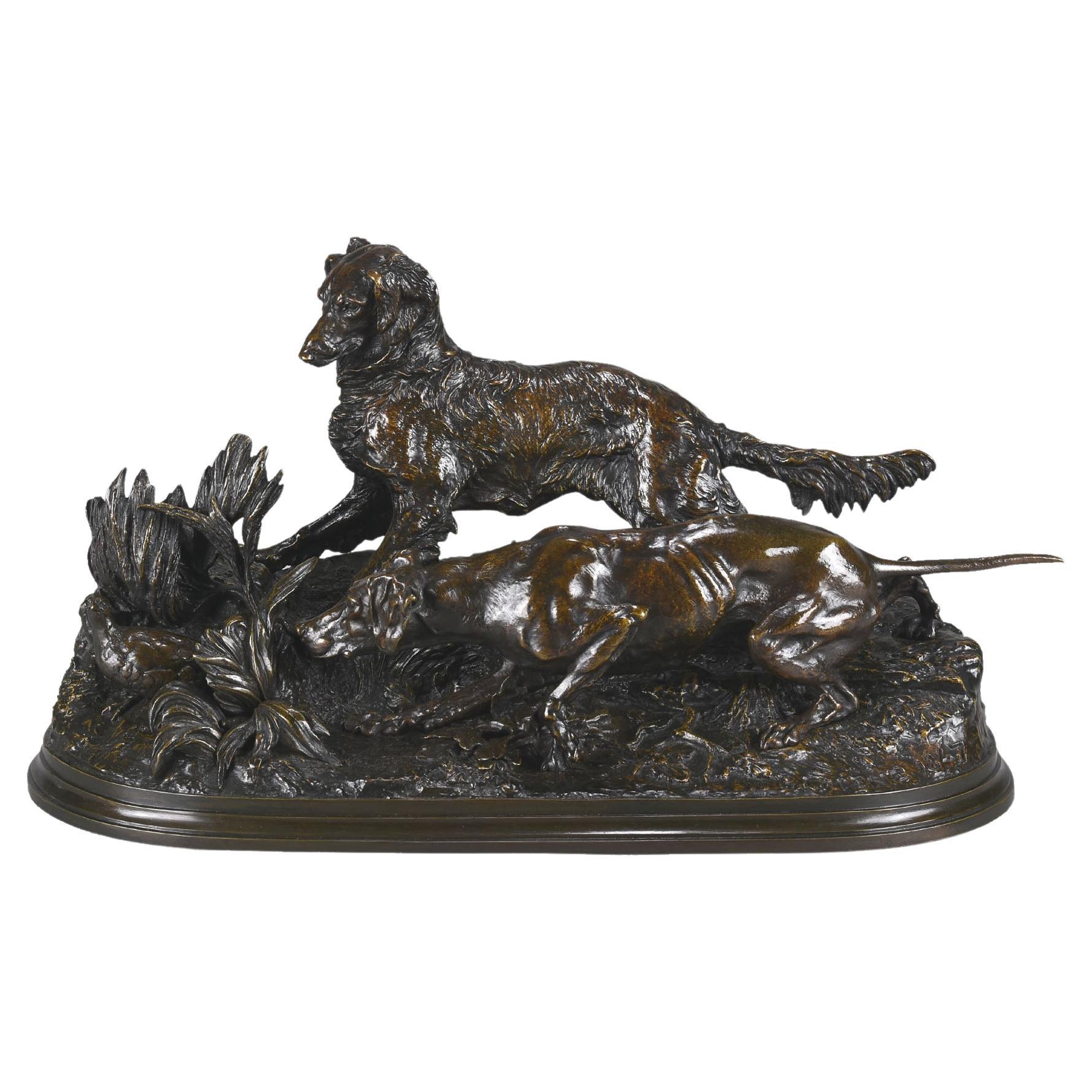 Étude en bronze animalier intitulée ''Chasse à la Perdrix'' par Pierre-Jules Mêne