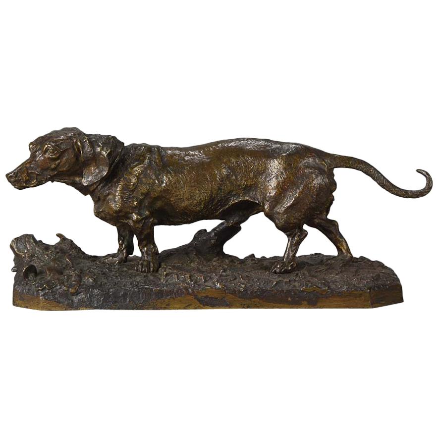 Animalier Bronze Study Entitled 'Chien Basset À Jambes Torses' by P J Mêne