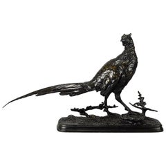 Étude animalière en bronze intitulée "Faisan Debout" par Ferdinand Pautrot