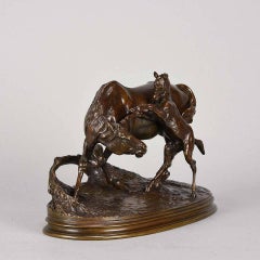 Animalier Bronze Study Entitled “Jument et Son Poulain” by Pierre-Jules Mene