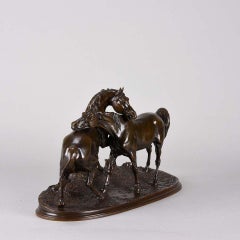 Animalier Bronze Study Entitled 'L'Accolade' by Pierre Jules Mêne