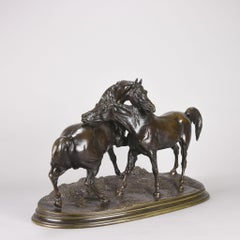 Animalier Bronze Study Entitled 'L'Accolade' by Pierre Jules Mêne