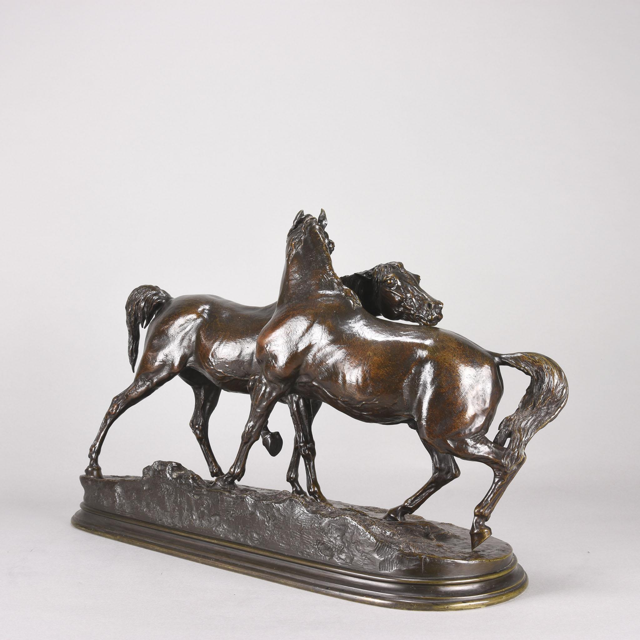 French Animalier Bronze Study Entitled 'L'Accolade' by Pierre Jules Mêne