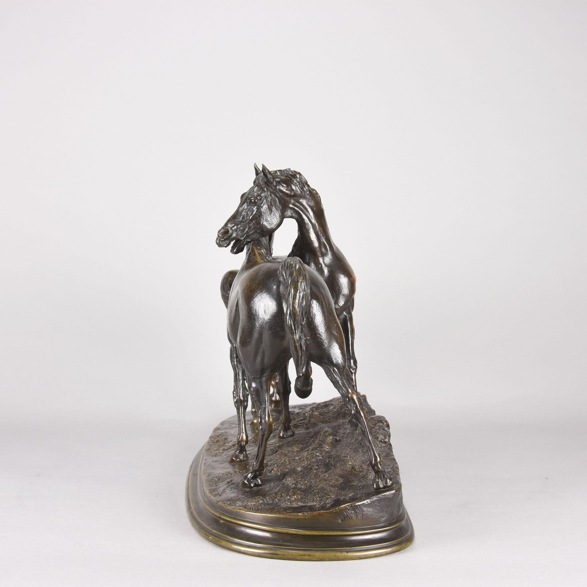 Mid-19th Century Animalier Bronze Study Entitled 'L'Accolade' by Pierre Jules Mêne