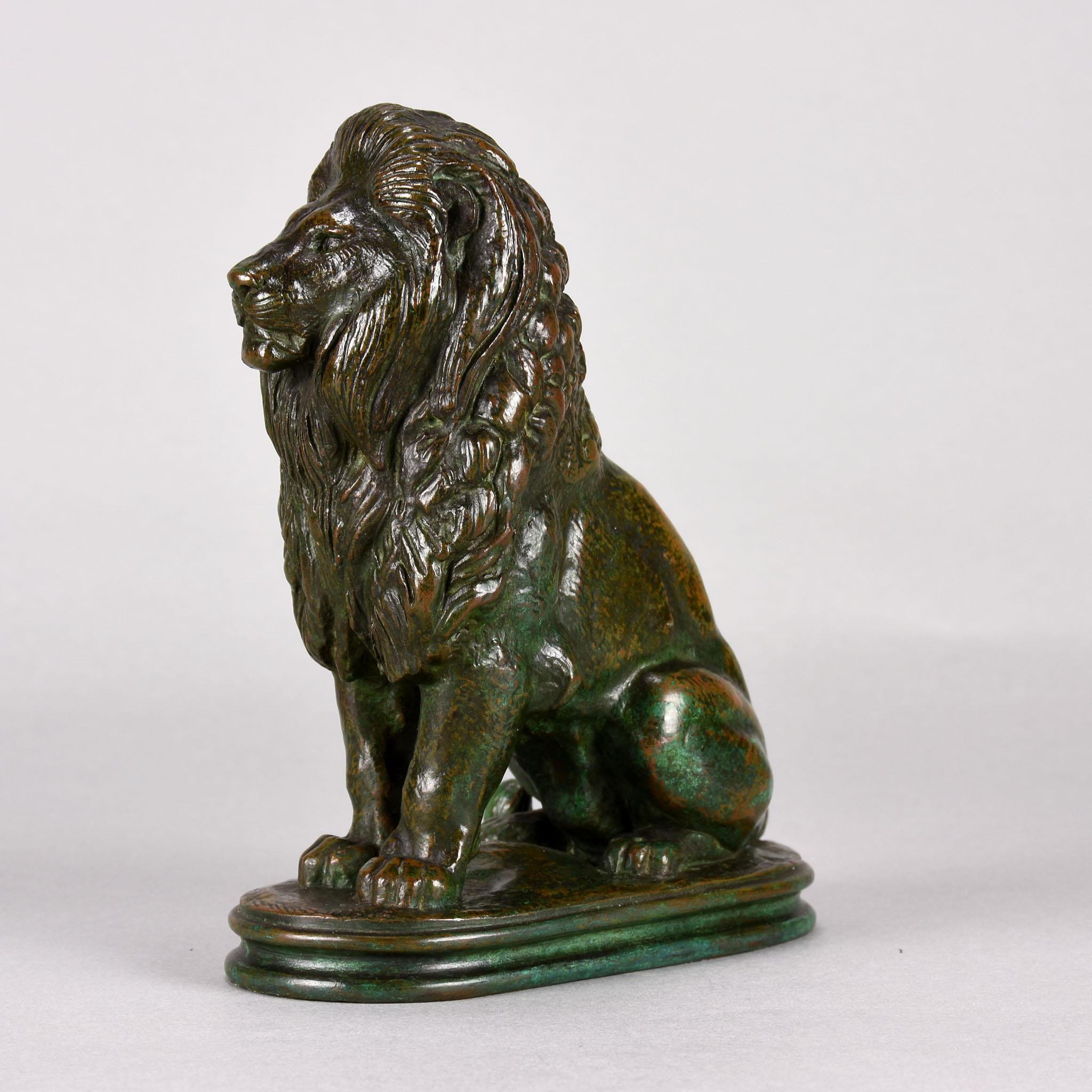 French Animalier Bronze Study Entitled 'Lion Assis No 3' by Antoine L Barye