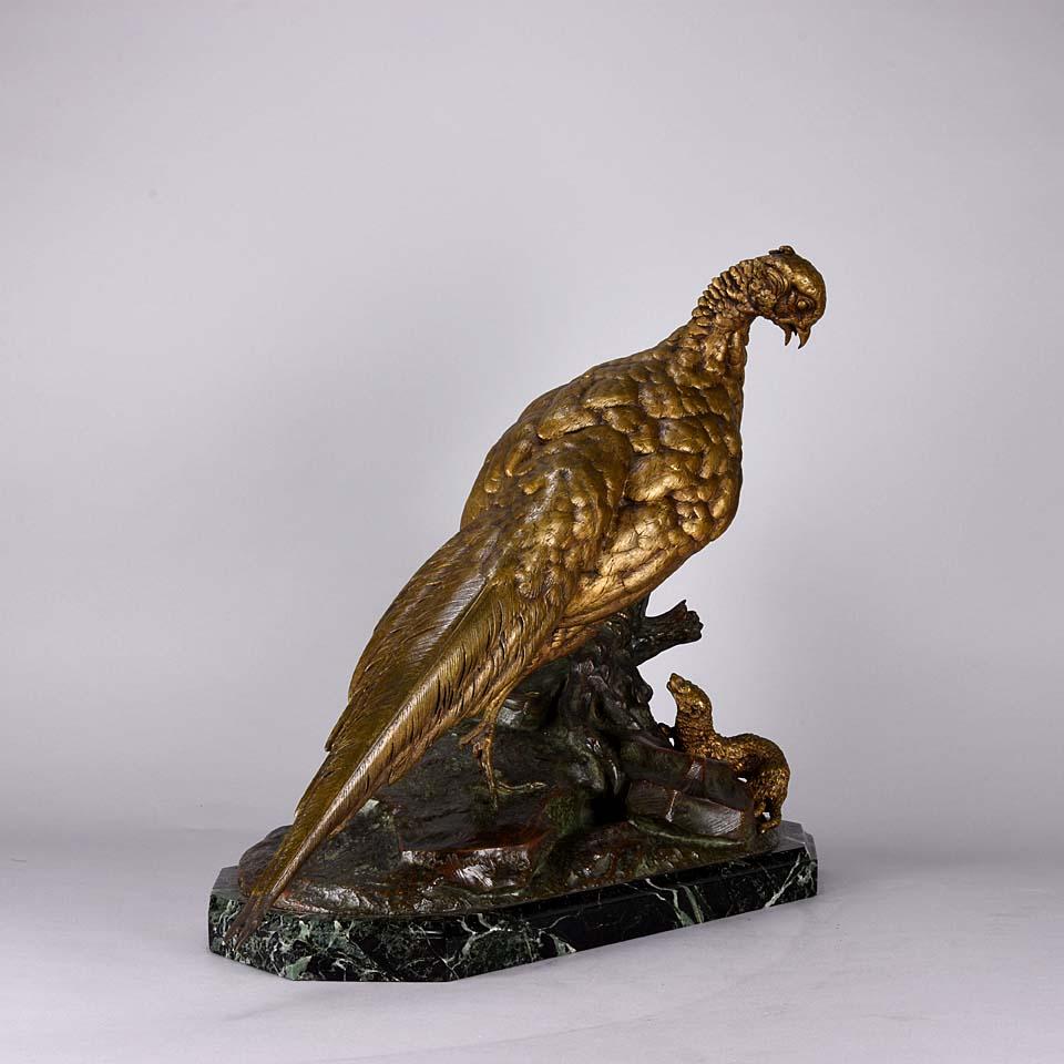 Cast Animalier French Bronze 'Pheasant & Weasel' by Jules Moigniez For Sale