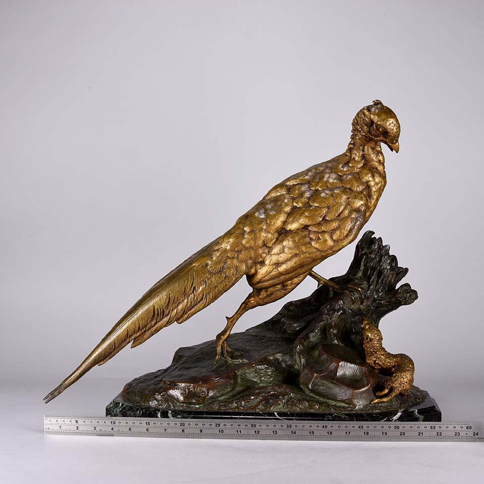 Late 19th Century Animalier French Bronze 'Pheasant & Weasel' by Jules Moigniez For Sale