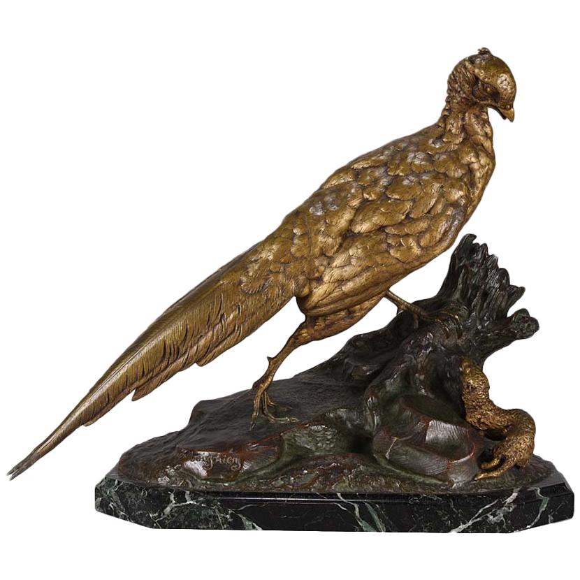 Animalier Französisch Bronze 'Fasan & Wiesel' von Jules Moigniez