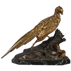 Animalier Französisch Bronze 'Fasan & Wiesel' von Jules Moigniez