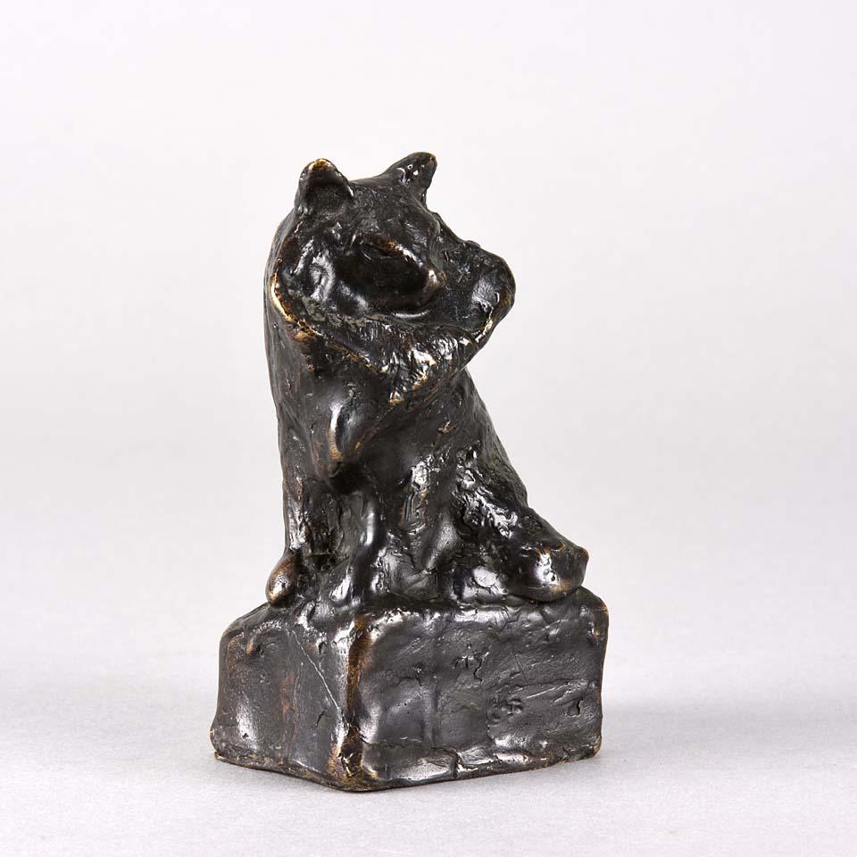A charming Animalier bronze study of a seated cat exhibiting excellent tactile surface detail and fine rich brown patina, signed ?Steinlen

Théophile Alexandre Steinlen (November 10, 1859 – December 13, 1923), was a Swiss-born French Art Nouveau
