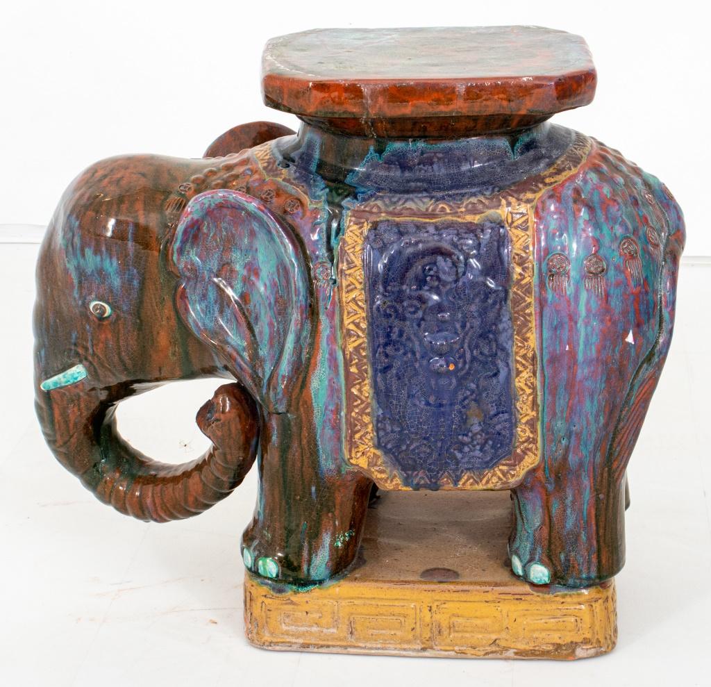Chinese Export Animalier Glazed Ceramic Elephant Form Stand
