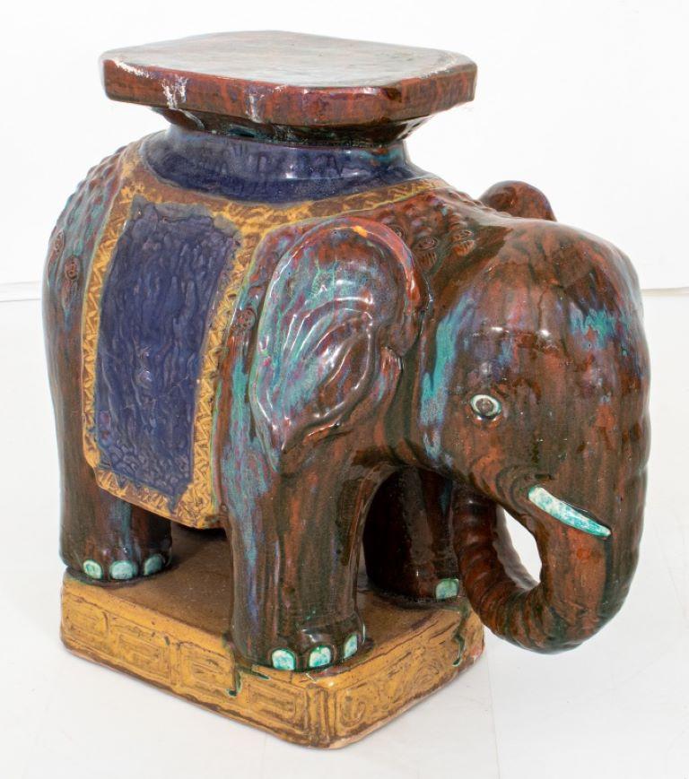 Animalier Glazed Ceramic Elephant Form Stand In Excellent Condition In New York, NY
