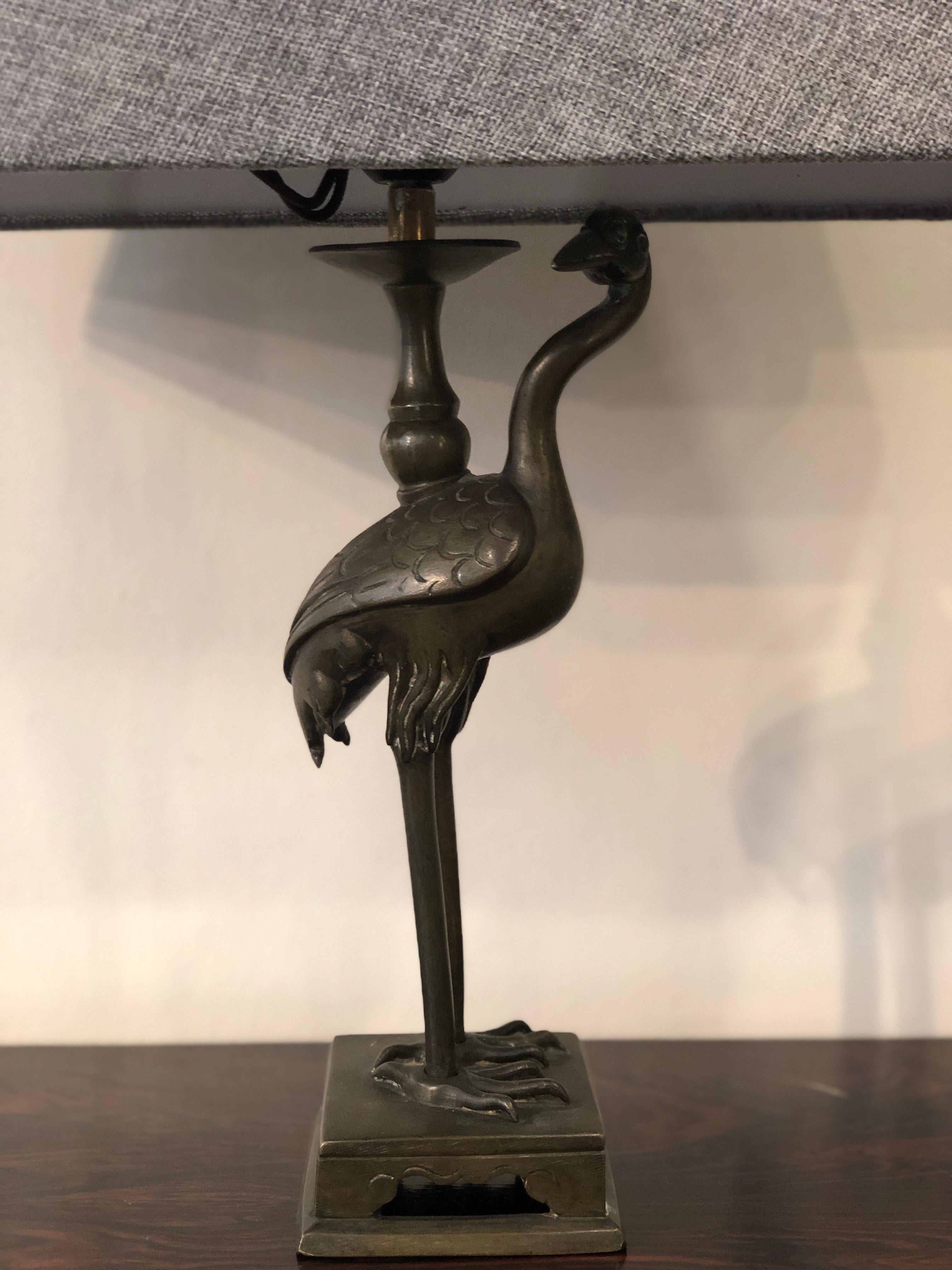 20th Century Animalier Small Bronze Herons Shaped Table Lamps