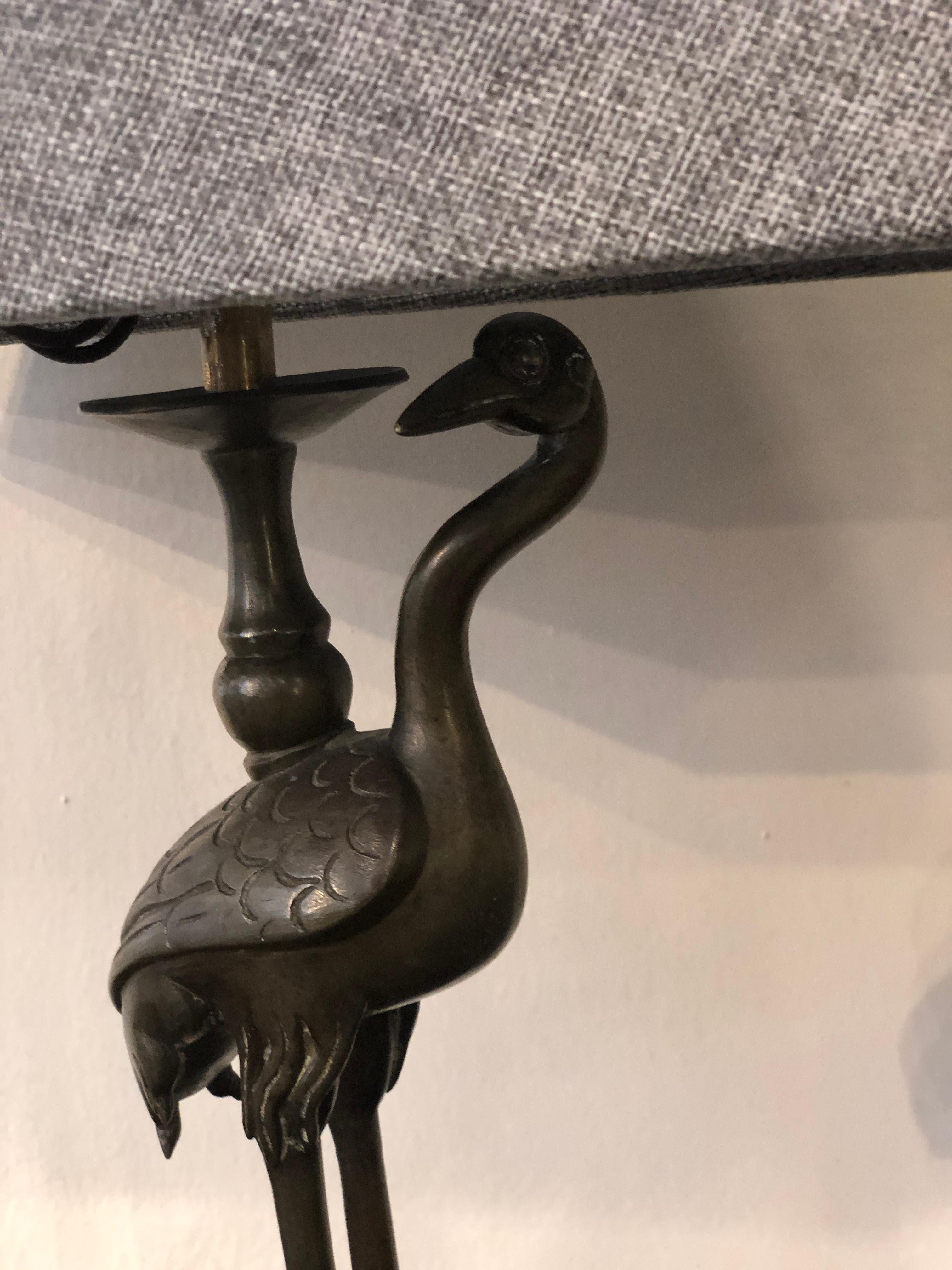 Animalier Small Bronze Herons Shaped Table Lamps 1