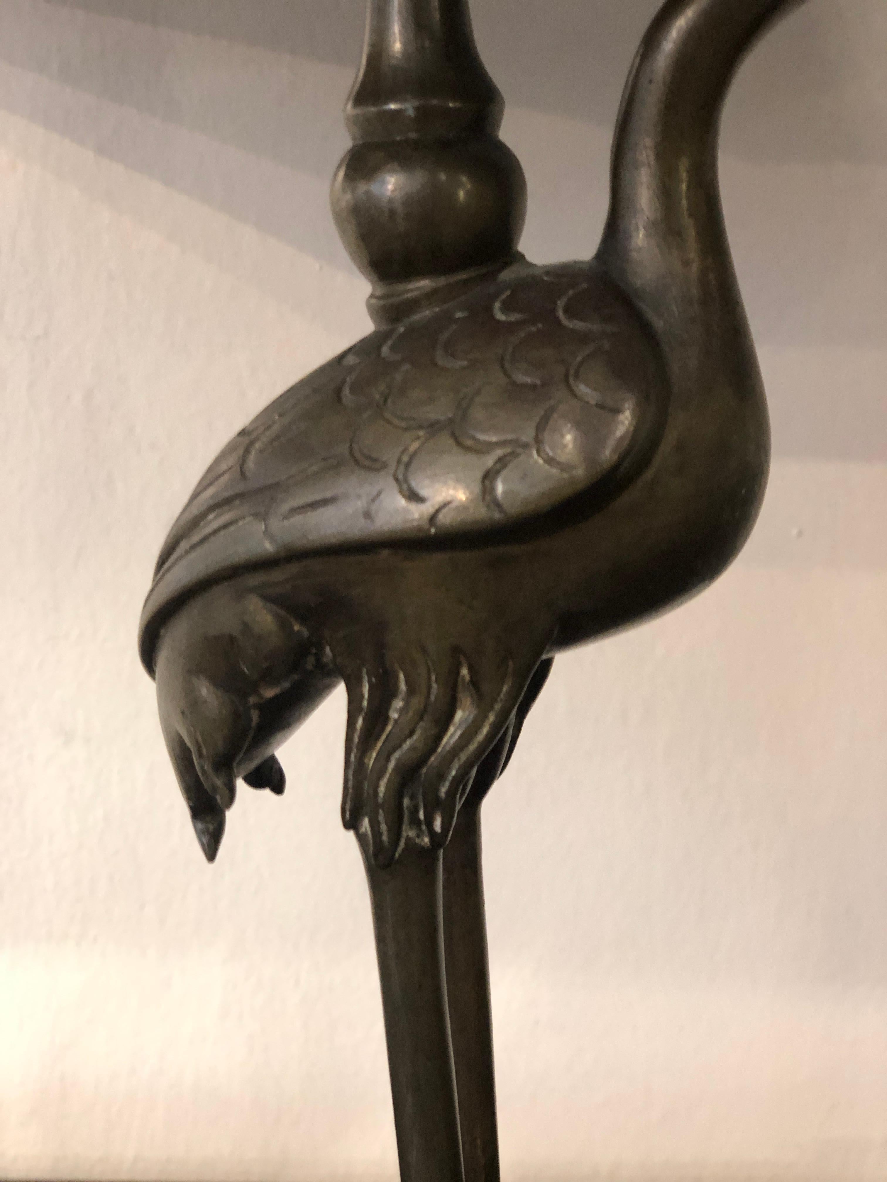 Animalier Small Bronze Herons Shaped Table Lamps 2