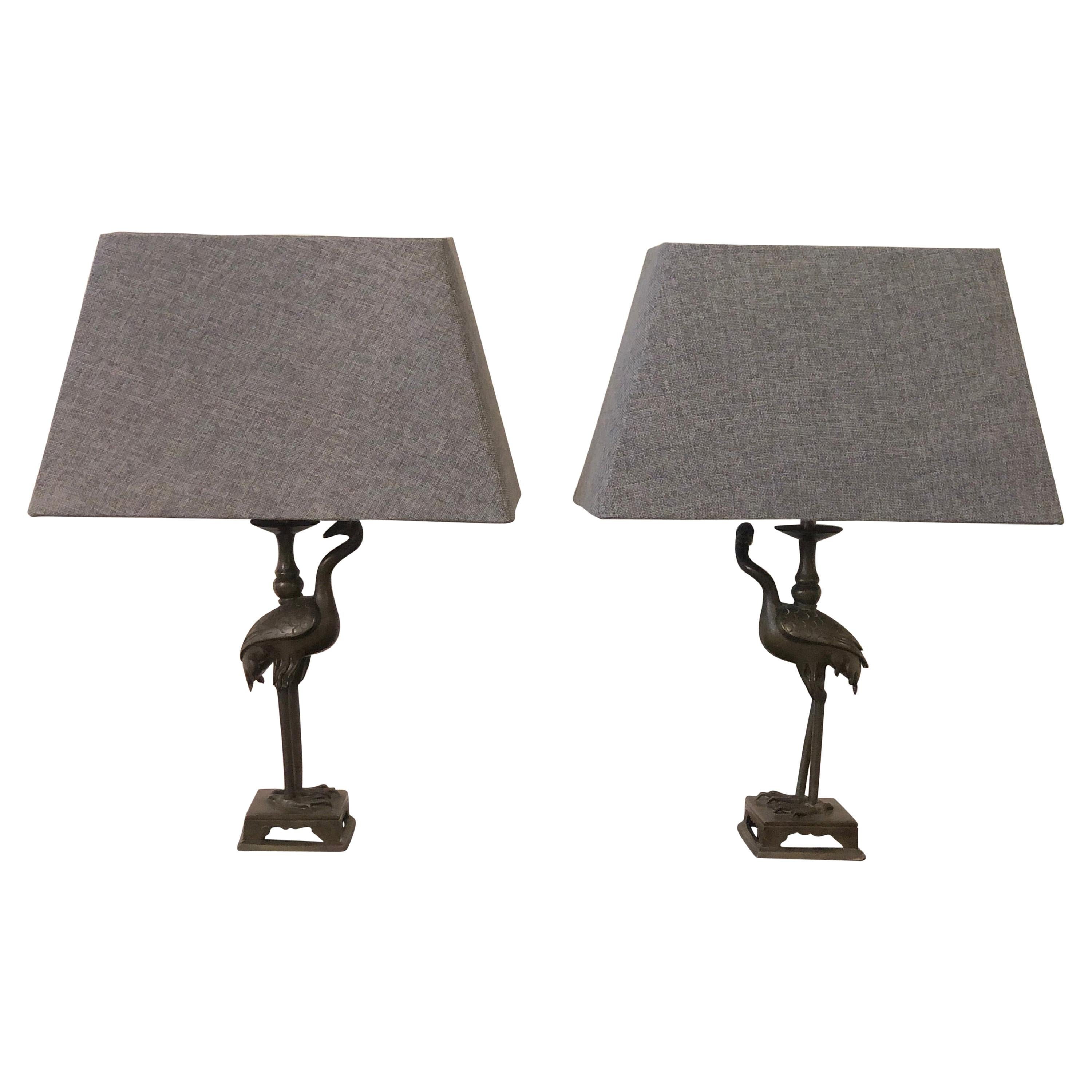 Animalier Small Bronze Herons Shaped Table Lamps