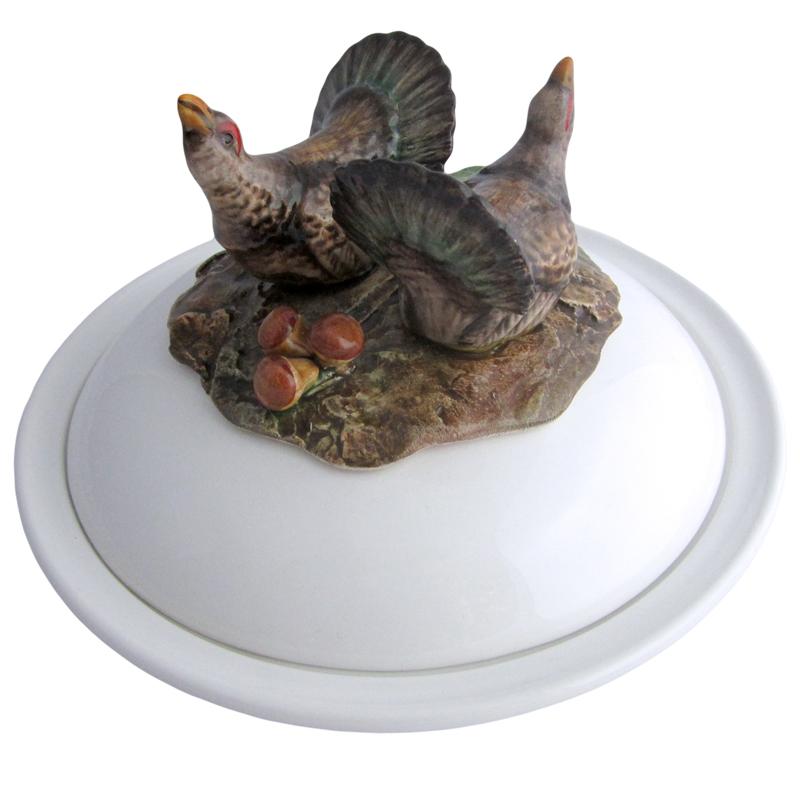 Hand-Painted Animals Set of 8 Majolica Covered Soup Plates Designed by Aude Clément