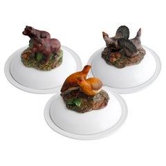 Animals Set of 8 Majolica Covered Soup Plates Designed by Aude Clément
