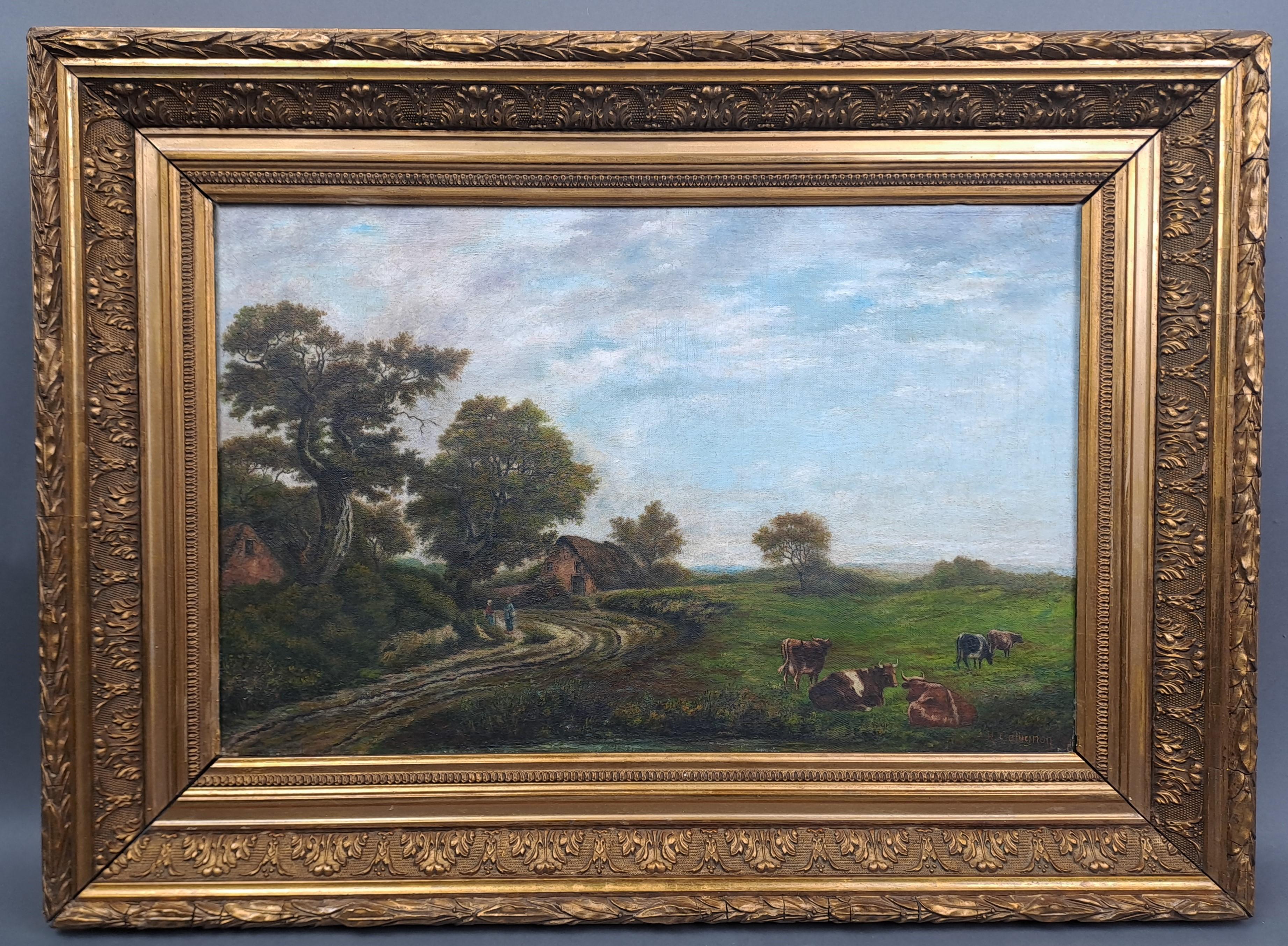 Öl auf Leinwand mit der Darstellung einer lebendigen Landschaft.
Signiert Collignon, spätes 19. Jahrhundert, in seinem ursprünglichen hölzernen und vergoldeten Stuckrahmen.

Sehr guter Zustand

Abmessungen: Rahmen: 56cm X 41cm Fahrgestell: 43cm X 28