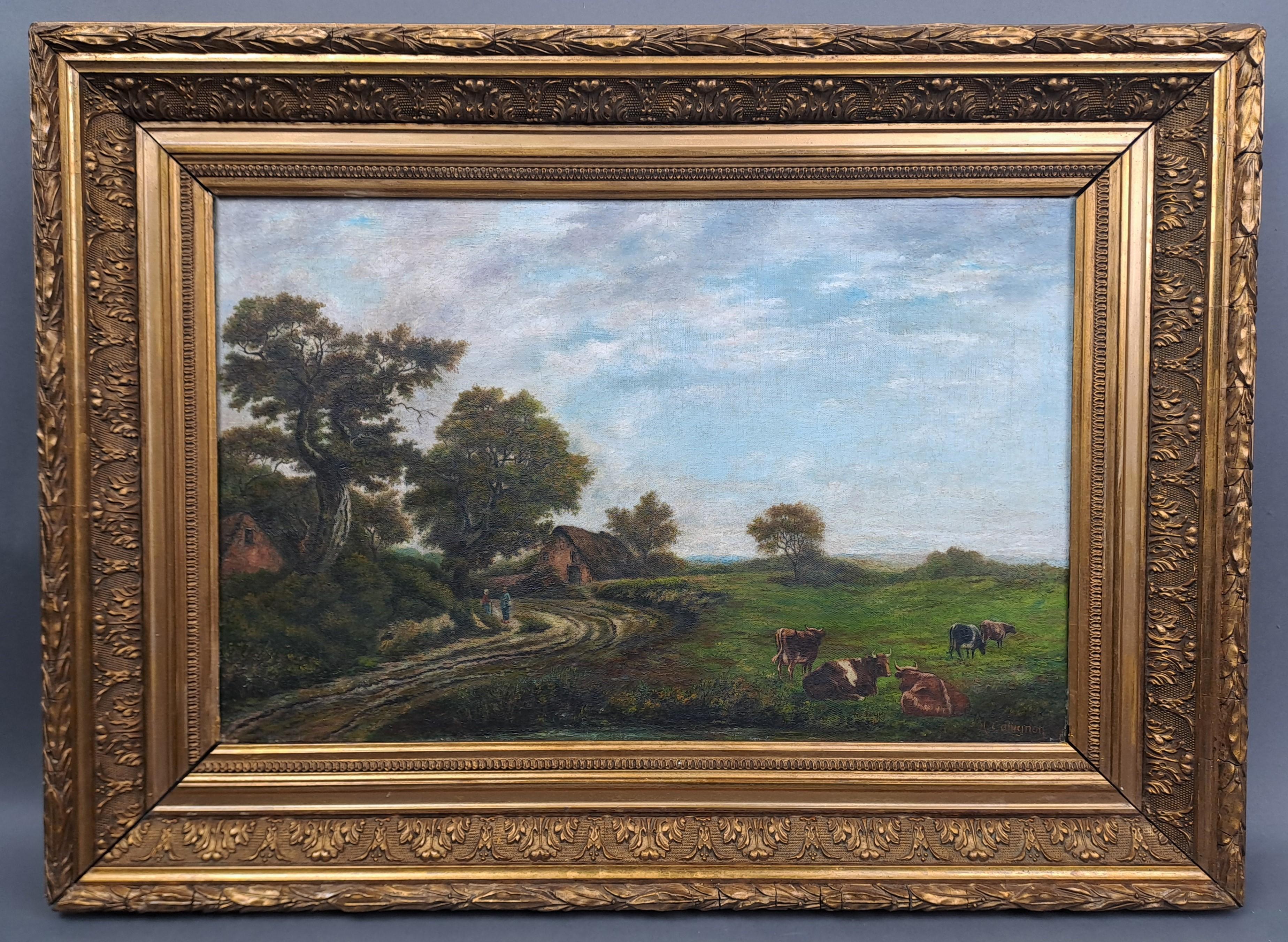 Animated Countryside Landscape - Öl auf Leinwand Signiert Collignon (Napoleon III.) im Angebot