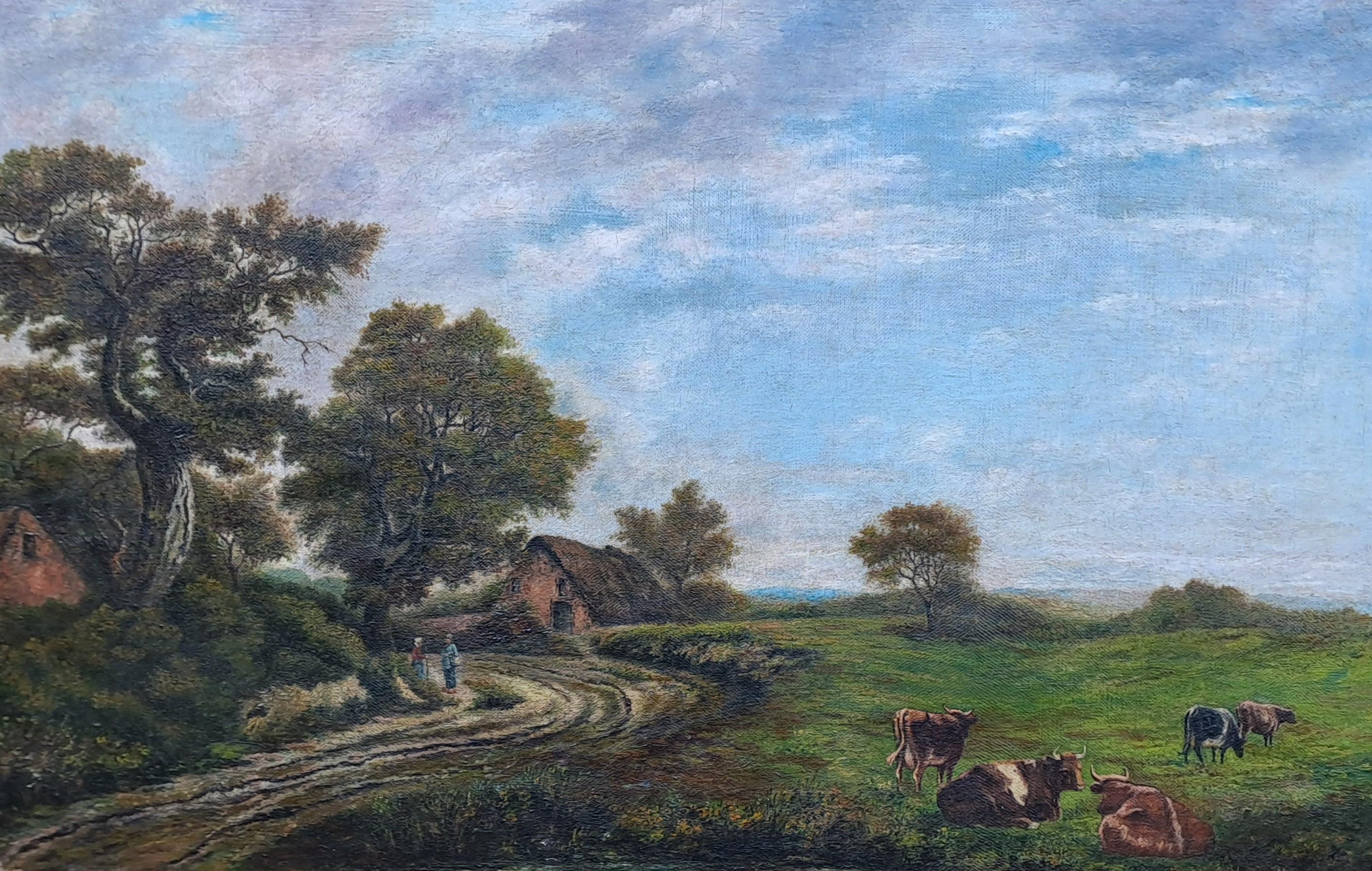 Animated Countryside Landscape - Öl auf Leinwand Signiert Collignon (Französisch) im Angebot