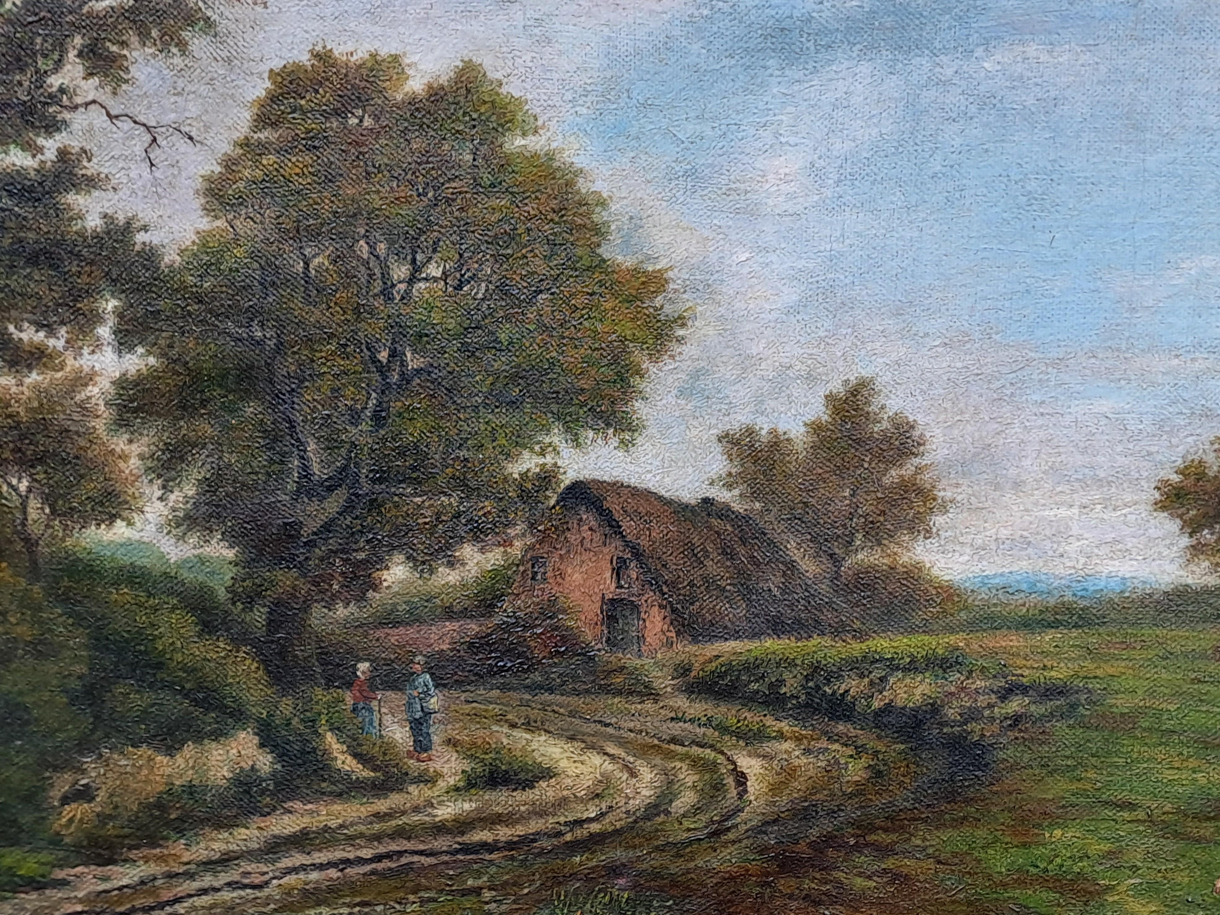 Animated Countryside Landscape - Öl auf Leinwand Signiert Collignon (19. Jahrhundert) im Angebot