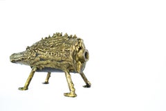 21st century, contemporary, cast bronze, Figurative Metal Sculpture "Golden Pig"