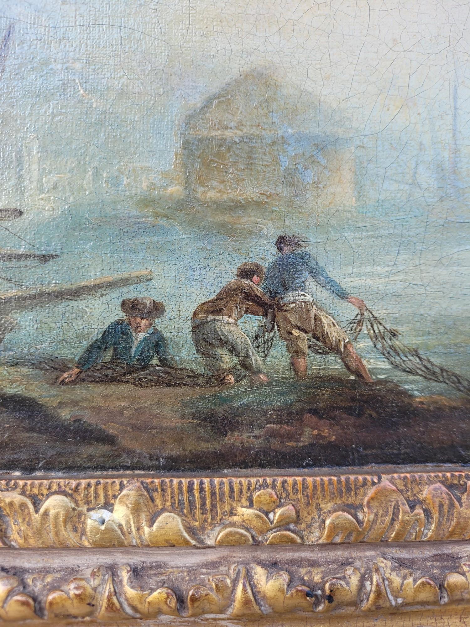 Animated Landscape Of Fishermen, Öl auf gerahmter Leinwand, 18. Jahrhundert im Zustand „Gut“ im Angebot in MARSEILLE, FR