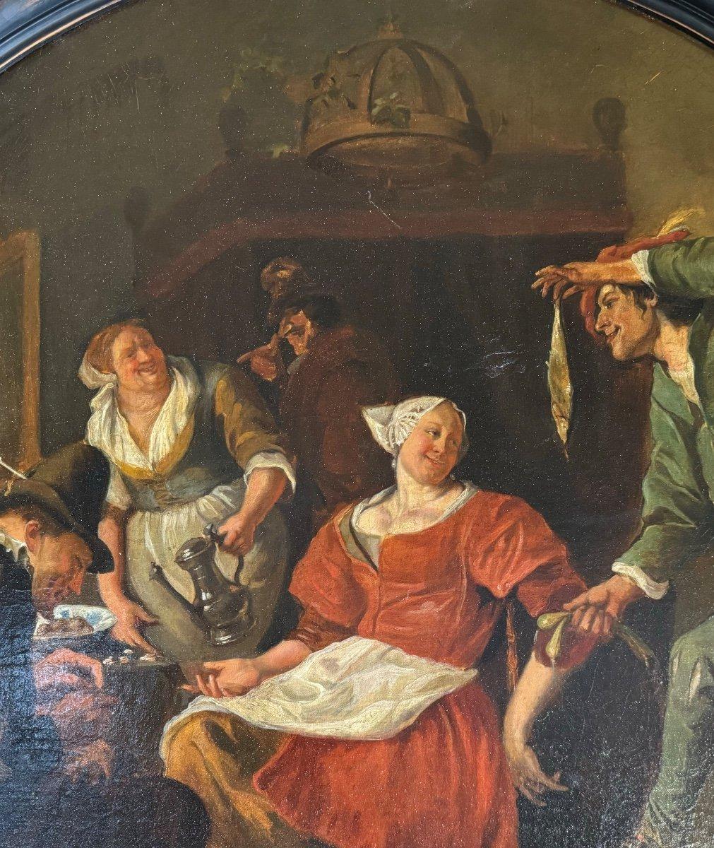 Louis XIII Animated Scene In A Tavern, Oil On Canvas, 19th Century For Sale