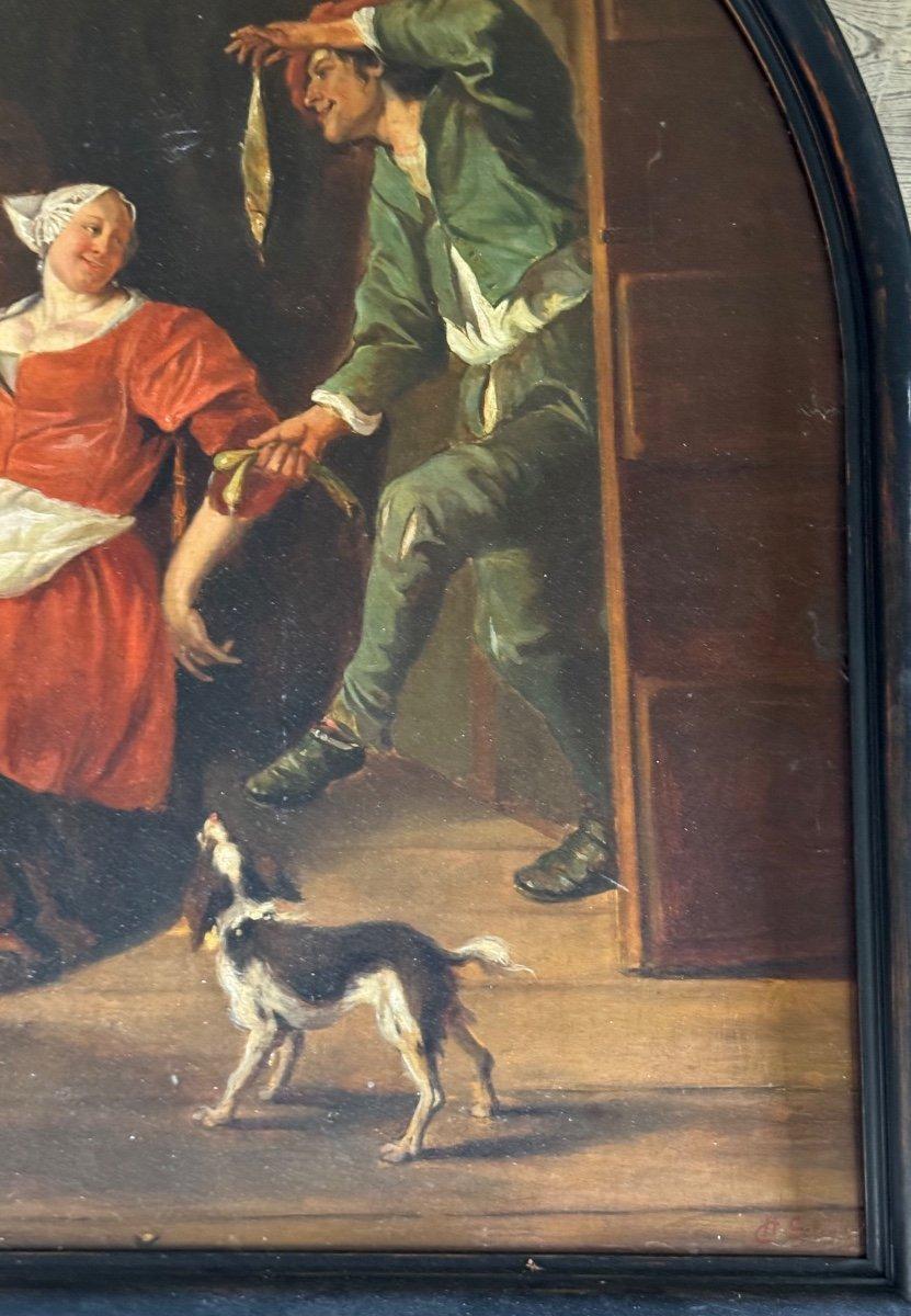 Scène animée dans une taverne, huile sur toile, XIXe siècle Bon état - En vente à Honnelles, WHT