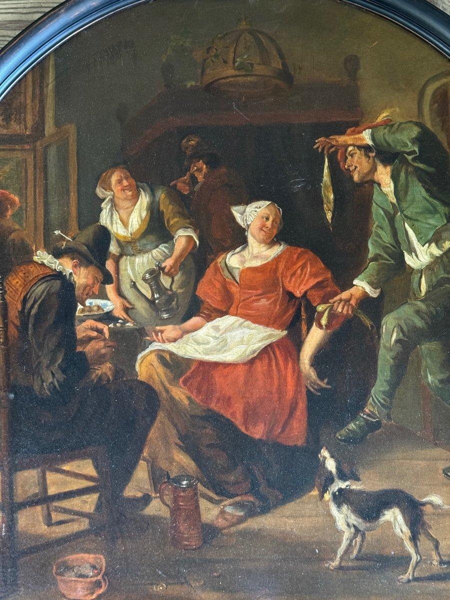 Scène animée dans une taverne, huile sur toile, XIXe siècle en vente 1