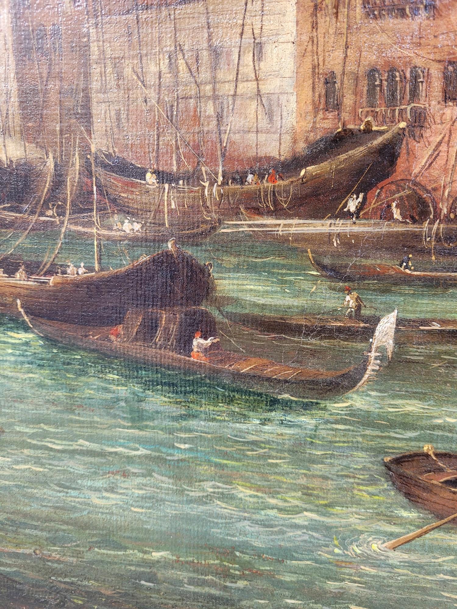 Animated View Of Venice, La Dogana, Oil On Framed Canvas, 19th Century 10