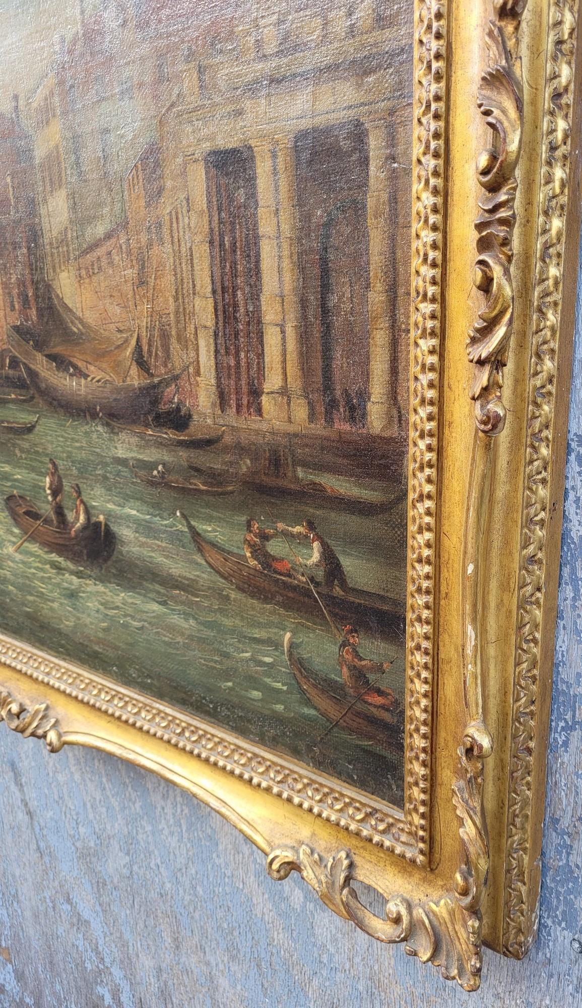 Animated View Of Venice, La Dogana, Oil On Framed Canvas, 19th Century 11